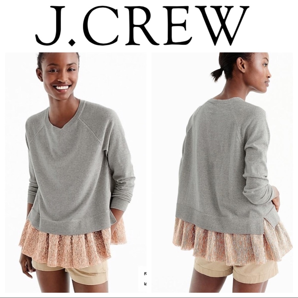 JCrew Merino Gray Wool Sweater with Rose Gold Lame